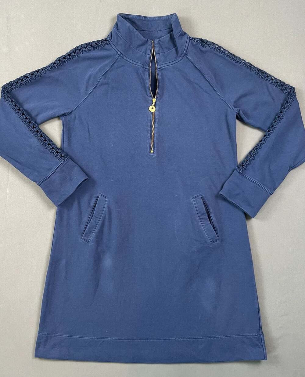 Lilly Pulitzer Skipper Solid Popover Dress Size M Blue Lace-Trim